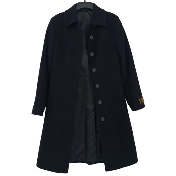 Brook Taverner Wool Cashmere Overcoat Black BURLINGTON Made In Italy Size 8 - Picture 4 of 14